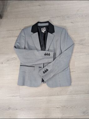 NWOT Anne Klein Blazer 8P Black & White Houndstooth With Black Collar